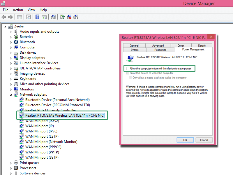 Changing Network adapter settings