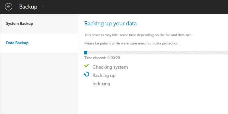 Backing up data with Dell backup tool