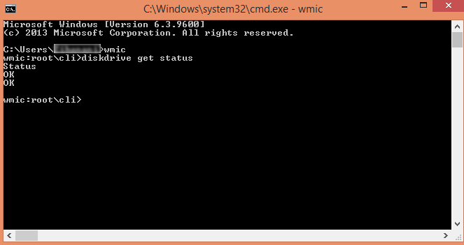 Check hard disk status using command prompt