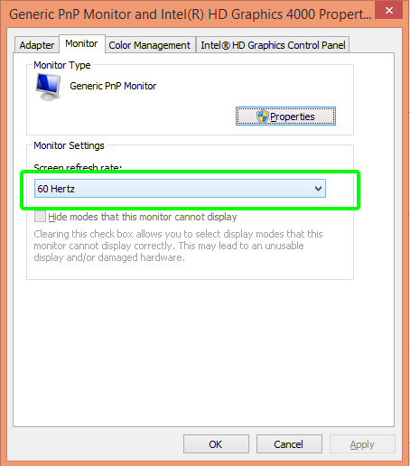 Change to higher refresh rate to fix dell laptop screen flicker problems.