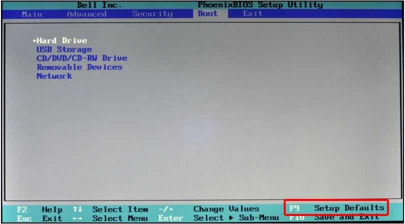 Resetting Dell BIOS menu Settings to default