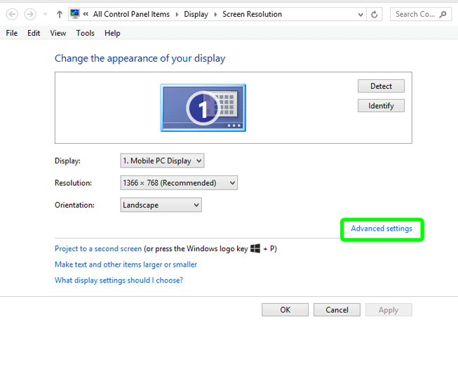 Dell refresh rate changer in Advanced settings