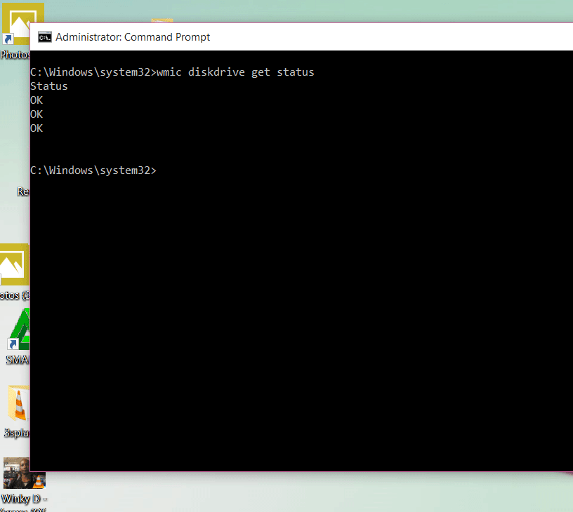 View hard drive status in command prompt with wmic