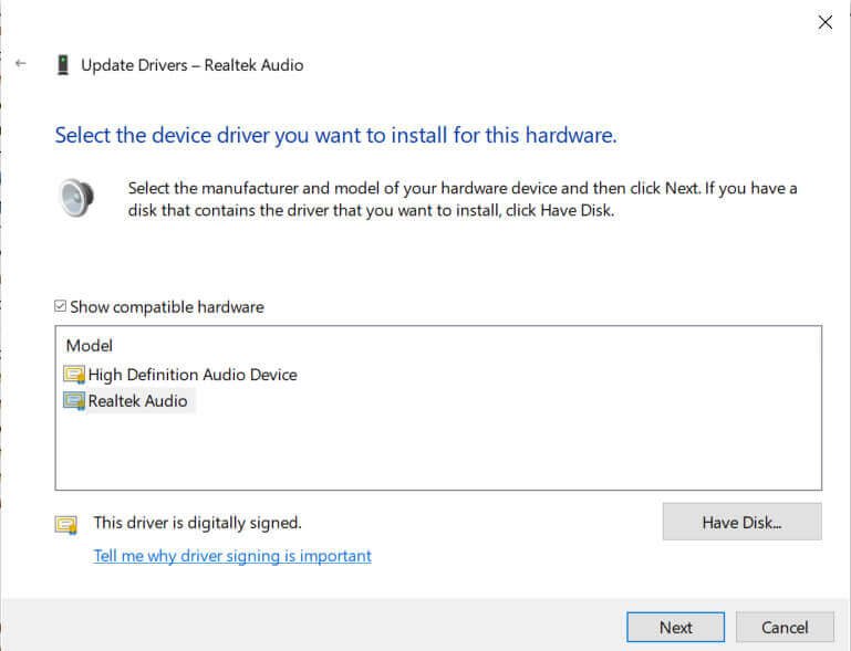 Enable High definition audio drivers