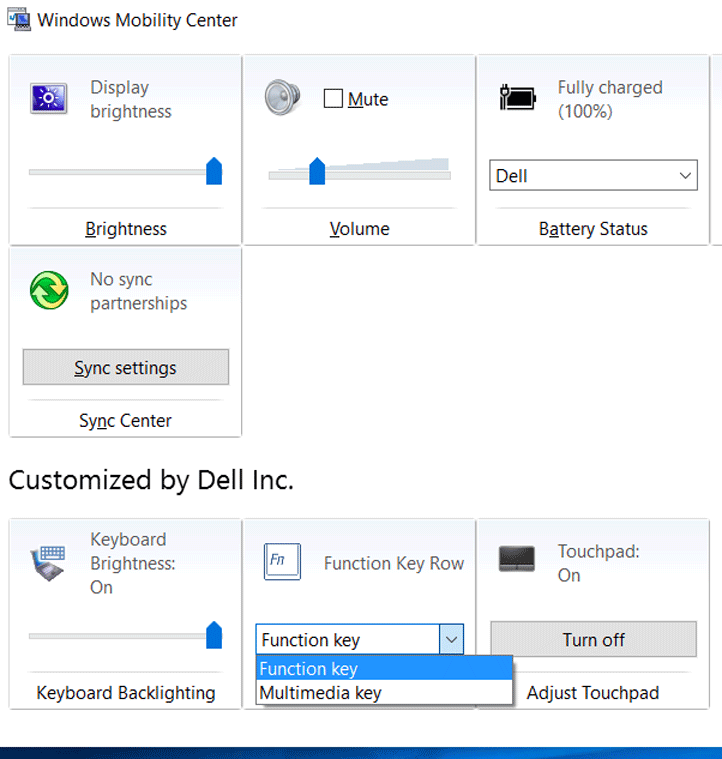 How to Switch function keys in windows mobility center