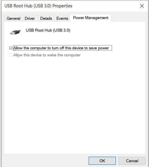 USB power management settings