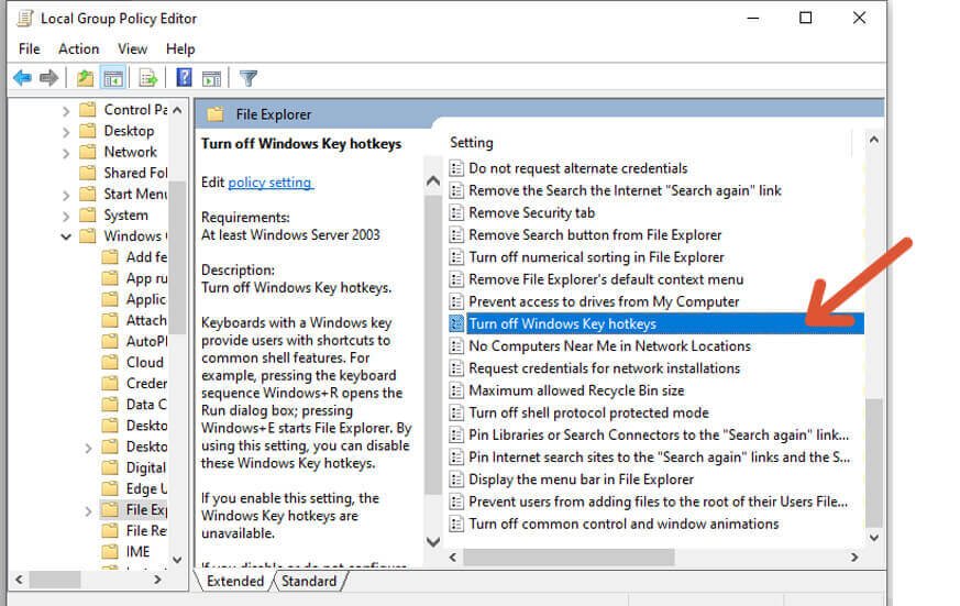 Disable or enable windows hotkeys in Group Policy Edit